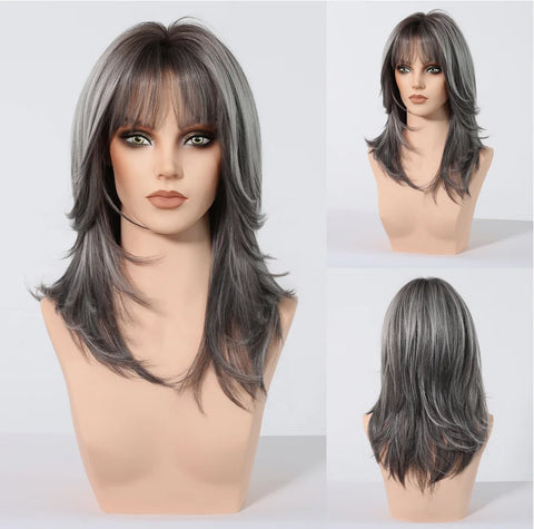 EASIHAIR Ombre Brown Blonde Wigs with Bangs - Layered Heat Resistant Synthetic Wig for Women