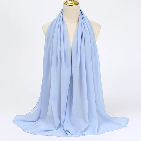 Elegant Muslim Chiffon Hijab Scarf - Lightweight Long Solid Color Head Wrap for Women