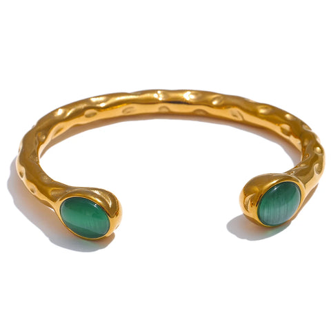 Yhpup 62mm High Quality Stainless Steel Multicolored Natural Stone Golden Cuff Open Bracelet Bangle - Water Resistant Jewelry