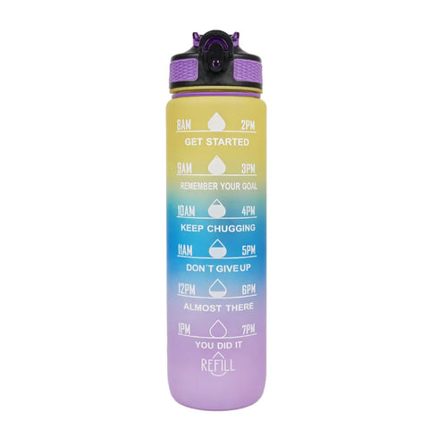 Gradient Color 1000ml Plastic Water Bottle with Straw - Leak-Proof Sports Bottle for Outdoor Adventures