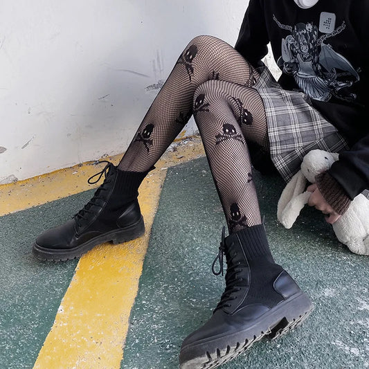 Black Spider Web Mesh Pantyhose for Women - Gothic Lace Fishnet Tights
