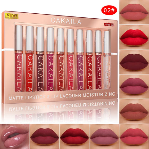 CAKAILA 10pcs/set Nude Lip Gloss Matte Velvet Lipstick