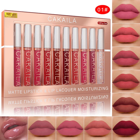 CAKAILA 10pcs/set Nude Lip Gloss Matte Velvet Lipstick