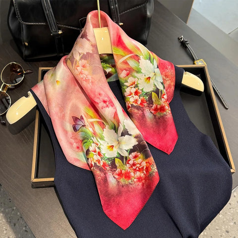 2025 100% Real Silk Scarf - 53cm Square Women's Bandelet