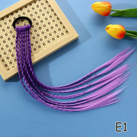 Colorful Synthetic Kids Ponytail Wigs with Headbands and Rubber Bands