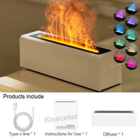 KINSCOTER Realistic Colorful Flame Air Humidifier - 150ml Ultra Quiet Aroma Essential Oil Diffuser for Home and Office