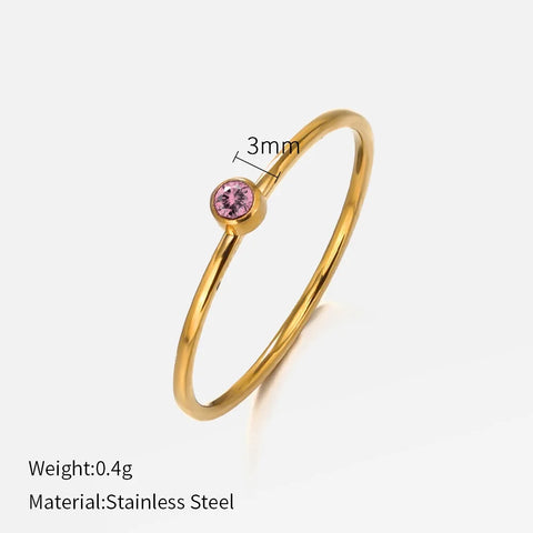 SUNIBI Stainless Steel Birthstone Ring for Women - Gold Color Fashion Jewelry
