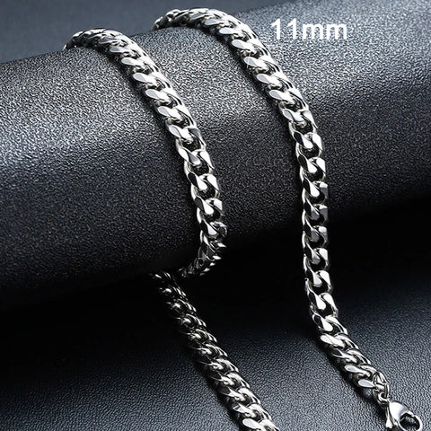 Stylish Punk Cuban Necklaces for Men and Women - Stainless Steel Miami Curb Collar in Silver, Black, and Gold