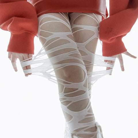 Y2K Punk Women’s Torn Strap Gothic Thigh Knee Socks
