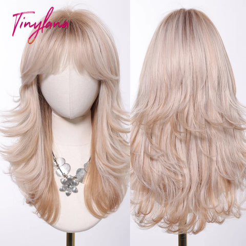 Light Pink Long Wavy Cosplay Synthetic Hair Wig with Bangs - Perfect for Halloween and Daily Wear