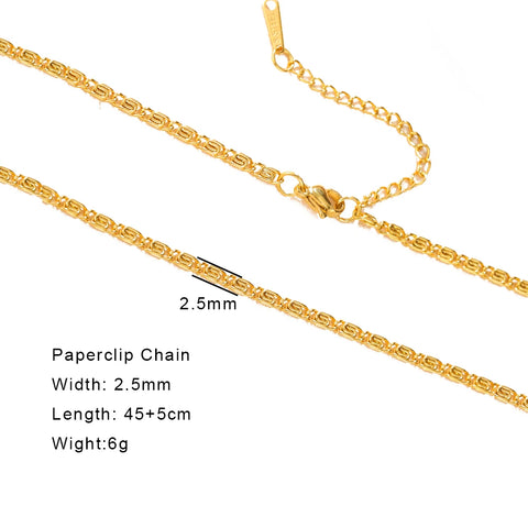 Skyrim Stainless Steel Gold Color Chain Necklace for Women – Minimalist Cuban Paperclip Twisted Snake Chain Fashion Jewelry