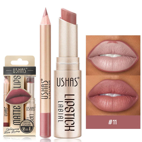 USHAS 12 Color Lip Liner + Lipstick Set