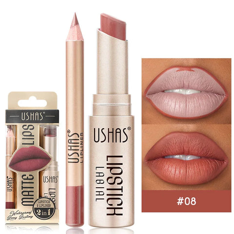 USHAS 12 Color Lip Liner + Lipstick Set
