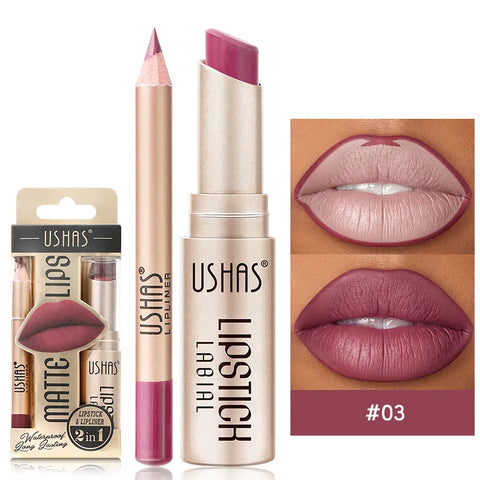 USHAS 12 Color Lip Liner + Lipstick Set