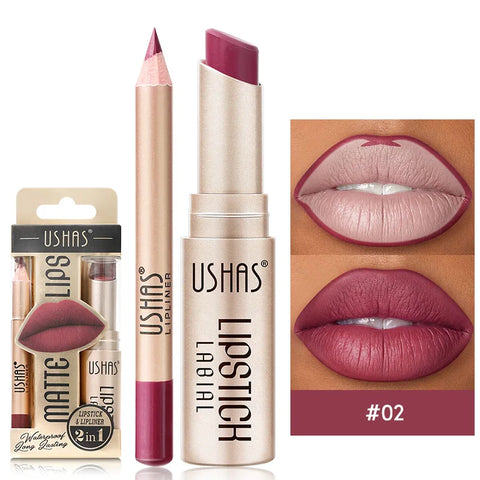 USHAS 12 Color Lip Liner + Lipstick Set