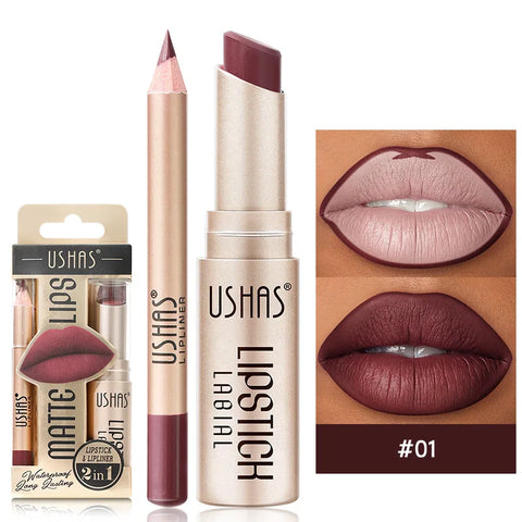 USHAS 12 Color Lip Liner + Lipstick Set
