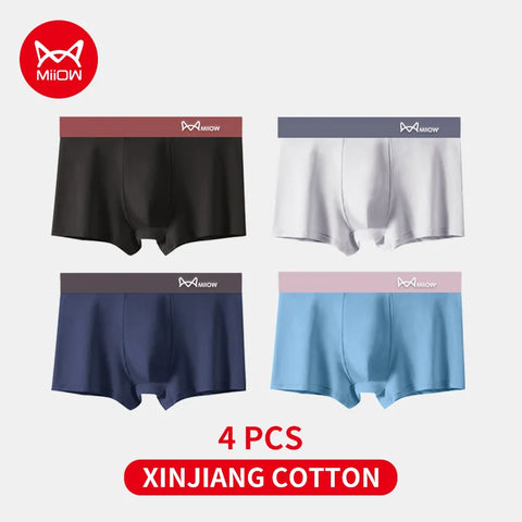 MiiOW 4Pcs Cotton Men's Antibacterial Boxer Briefs
