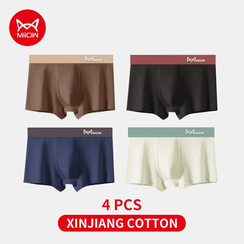 MiiOW 4Pcs Cotton Men's Antibacterial Boxer Briefs