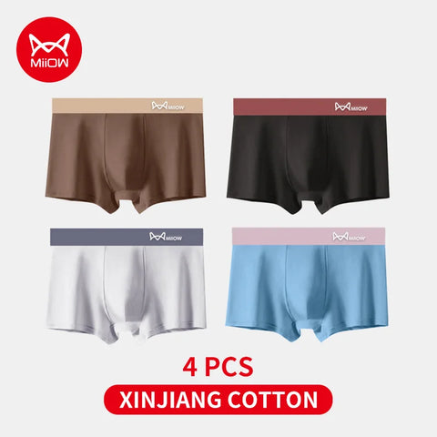 MiiOW 4Pcs Cotton Men's Antibacterial Boxer Briefs