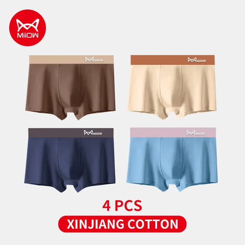 MiiOW 4Pcs Cotton Men's Antibacterial Boxer Briefs
