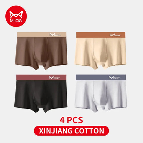 MiiOW 4Pcs Cotton Men's Antibacterial Boxer Briefs