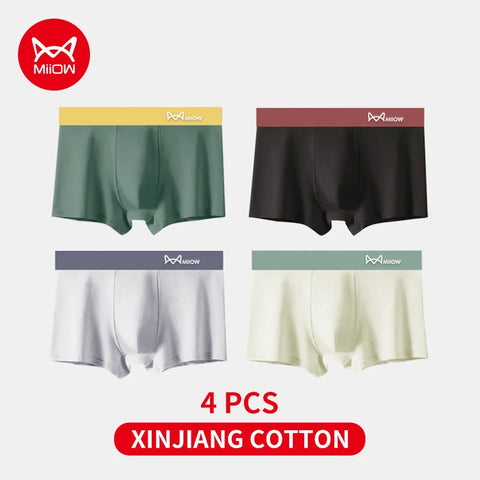 MiiOW 4Pcs Cotton Men's Antibacterial Boxer Briefs