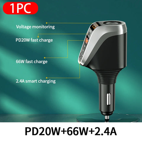 66W Quick Charge Car Charger with QC3.0/PD Ports