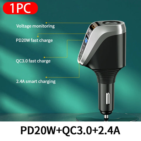 66W Quick Charge Car Charger with QC3.0/PD Ports