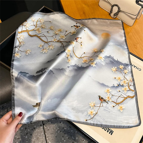 2025 100% Real Silk Scarf - 53cm Square Women's Bandelet