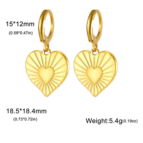 Skyrim Gold Color Stainless Steel Women's Heart Starfish Sun Pendant Hoop Earrings - Fashion Jewelry Gift