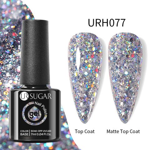 UR SUGAR Glitter Rubber Base Gel - Aurora Chameleon Pink Gold Flakes