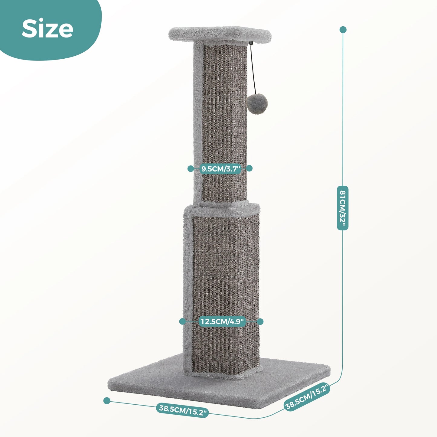 Large Cat Scratching Post for Indoor Cats - Ultimate Scratch Post with Sisal and Dangling Ball