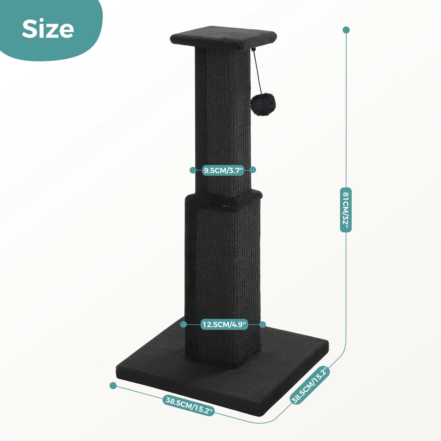 Large Cat Scratching Post for Indoor Cats - Ultimate Scratch Post with Sisal and Dangling Ball