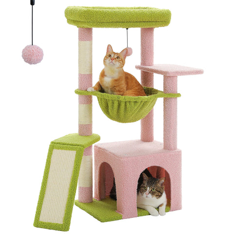 Cat Tree for Indoor Cats - Small Cat Tower with Cozy Condo, Hammock & Scratching Posts
