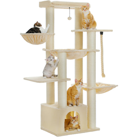 Grote kattenboom voor grote katten - Robuuste kattentoren met meerdere verdiepingen, hangmat en 11 sisalpalen