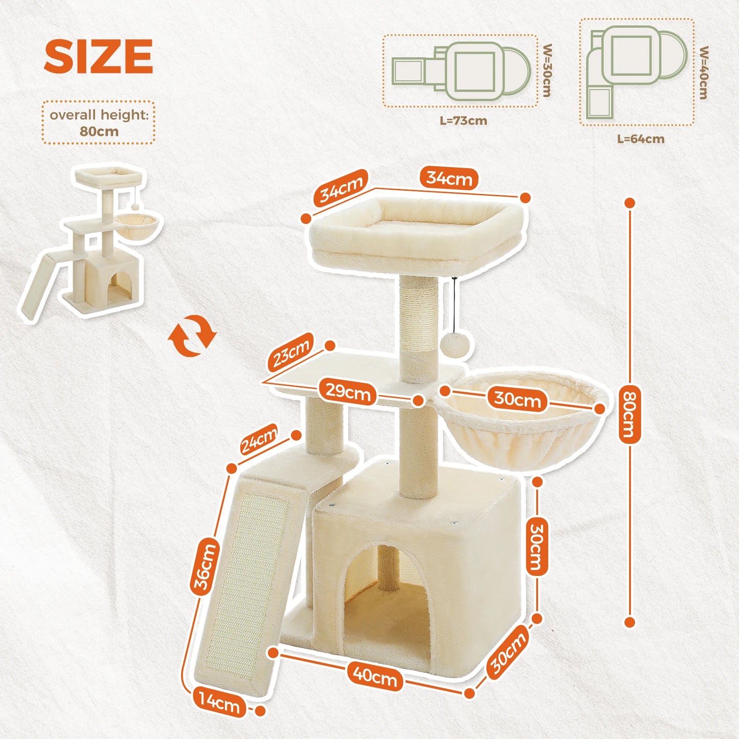 Cat Tree Tower for Indoor Cats - 2 Styles with Scratching Posts, Hammock, and Removable Top Perch - Grey