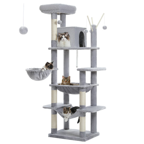 Grote kattenboom, hoge kattentoren voor binnenkatten - Meerlaags pluchen kattenflat met krabpalen en zitstokken