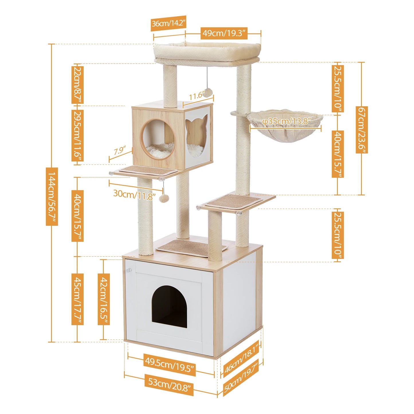 Multi-Level Cat Tree for Indoor Cats - Spacious Wood Tower with Scratching Posts, Hammock, and Perch