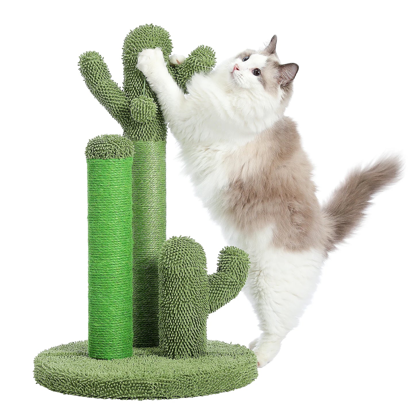 Cactus Cat Scratcher - Interactive Cat Scratching Post with 3 Scratching Poles and Dangling Ball