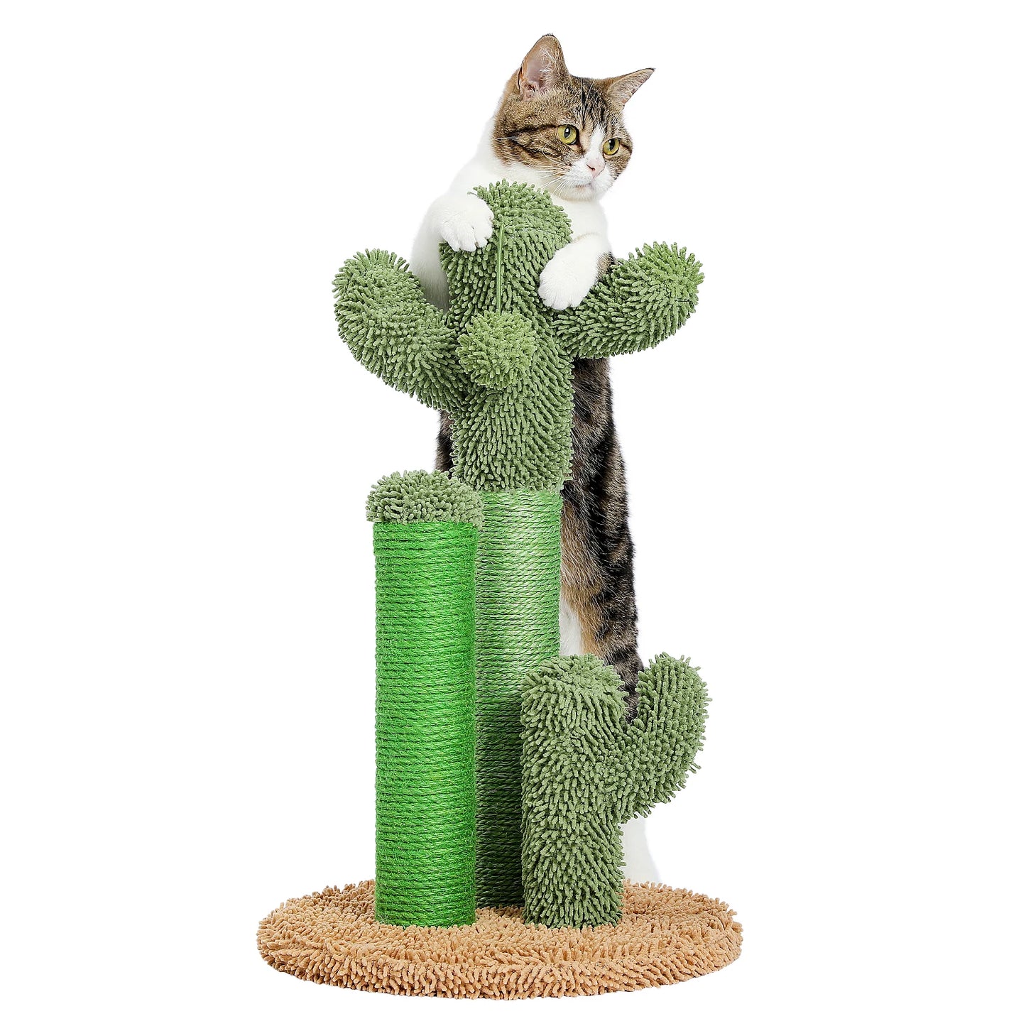 Cactus Cat Scratcher - Interactive Cat Scratching Post with 3 Scratching Poles and Dangling Ball