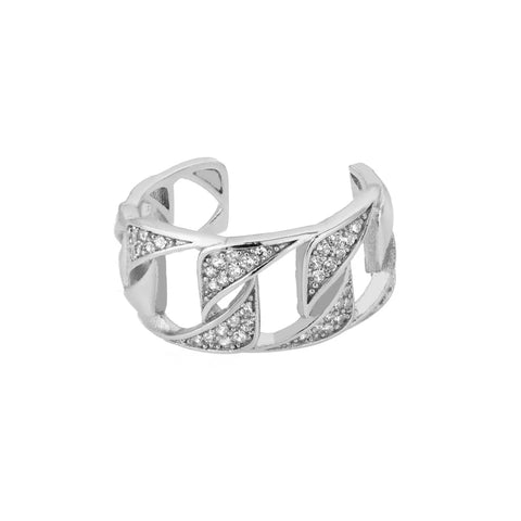 Classic Twist Chain Open Rings for Women - Zircon Stainless Steel Geometric Couple Ring