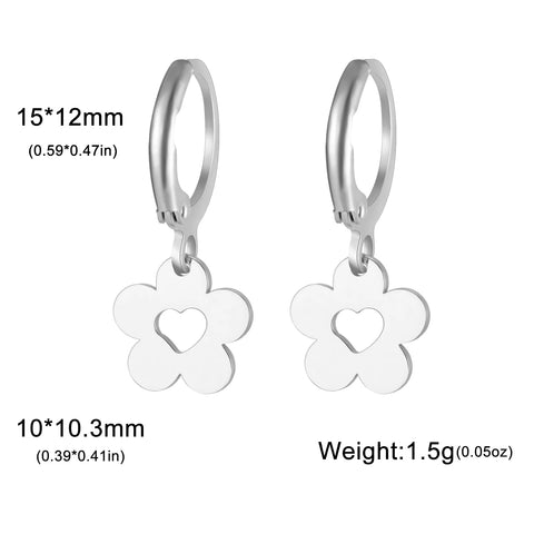 Skyrim Fashion Women Girls Stainless Steel Earrings - Heart Cross Flower Turtle Sun Pendant Hoop Earrings Jewelry Gift Wholesale