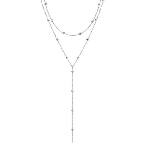 Fashion Gold Color Double Layered Long Chain Drop Necklace for Women - Simple Metal Geometric Bead Tassel Choker Jewelry