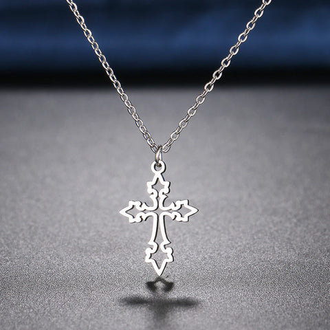 Vintage Stainless Steel Cross Pendant Chain Choker Necklace for Women - Gothic Fashion Jewelry