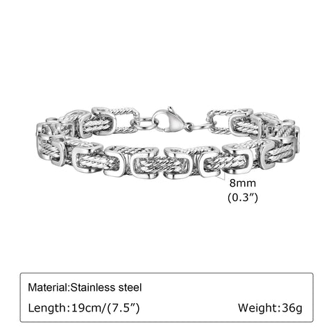 Men's Chunky Byzantine Bracelet - Retro Grey 8mm Stainless Steel Braided Link Wristband