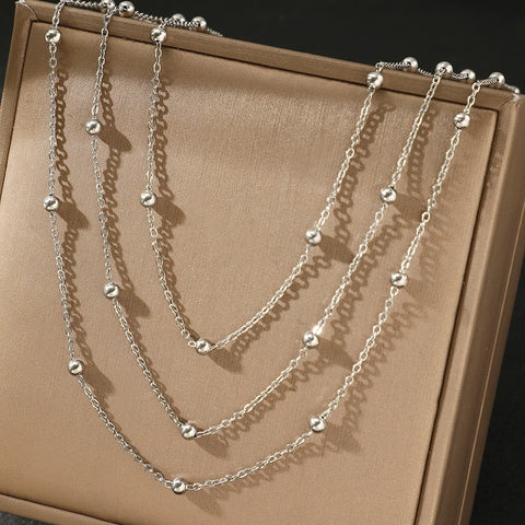 Stainless Steel Multi-Layered Bead Necklace for Women – Elegant Party Jewelry
