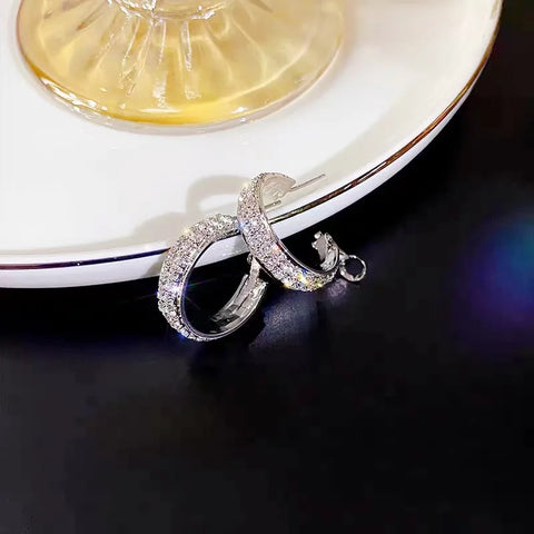 Luxury Shiny Zircon Circle Hoop Earrings for Women - 2025 New Fashion Big Round Wedding Jewelry