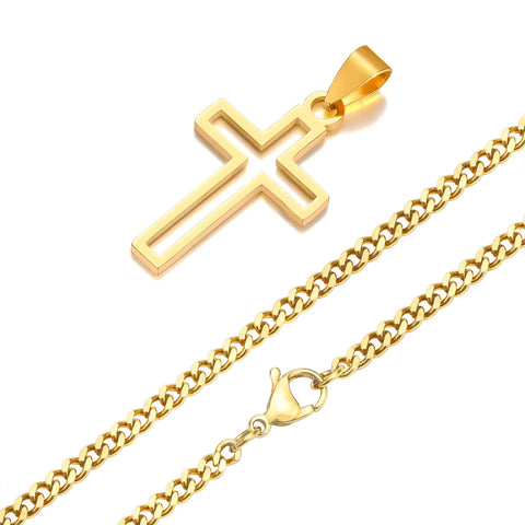 Casual Hollow Cross Necklaces for Men and Boys - Waterproof Stainless Steel Pendant Jewelry