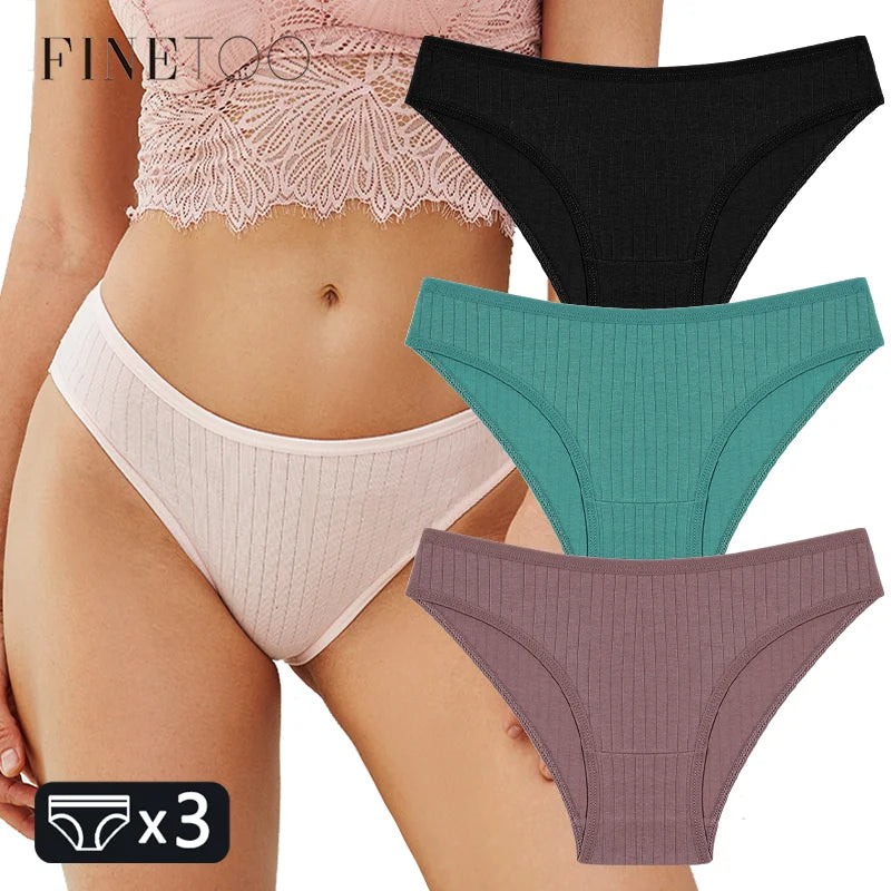 FINETOO 3PCS Women's Cotton Panties Set