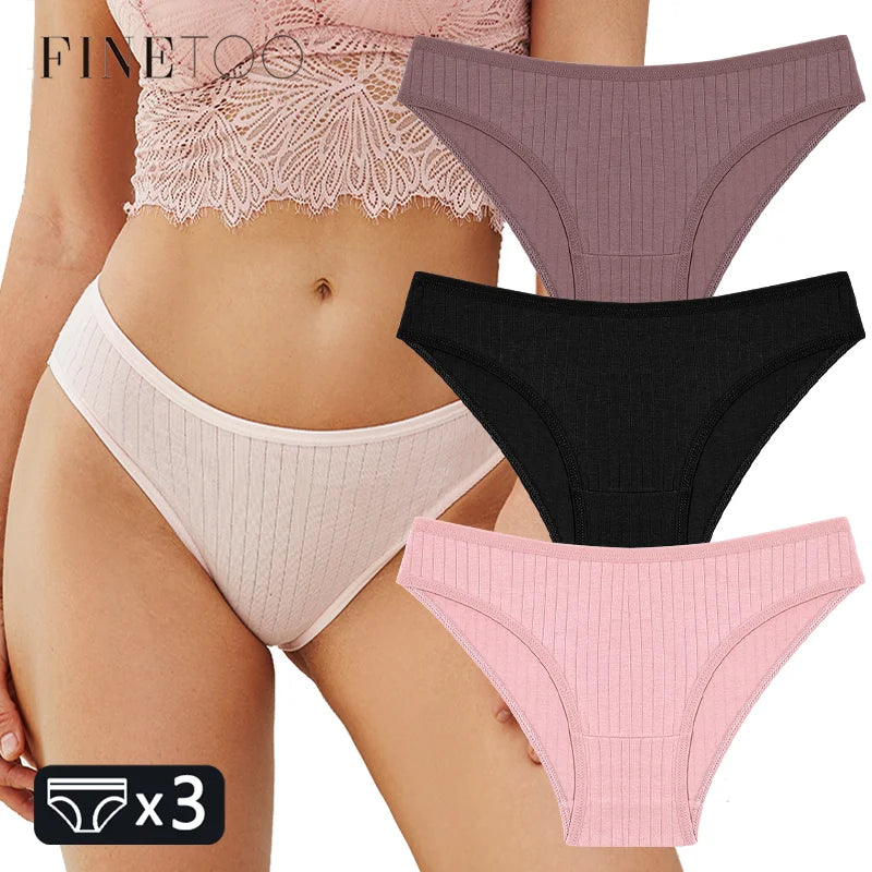 FINETOO 3PCS Women's Cotton Panties Set